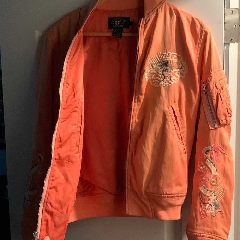 Incredible RRL salmon pink embroidered bomber jacket, 1, xs, Ralph Lauren - Picture 3 of 16